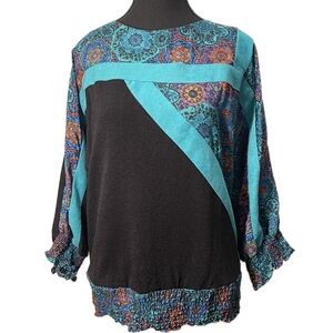 Rare Vintage 80’s Anthony Sicari Paisley Teal Black Sweater Womens 12 Made USA
